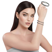 Pulsera de cuero sintético trenzado gris y rondelles de strass