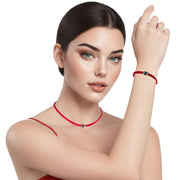 Set de pulsera y collar gargantilla de cuero sintético trenzado rojo y rondelles de strass