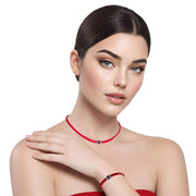 Set de pulsera y collar gargantilla de cuero sintético trenzado rojo y rondelles de strass