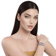 Pulsera de cuero chocolate y central de brillantes de cristal azul