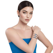 Pulsera de cuero chocolate y central de brillantes de cristal azul