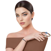 Pulsera de cuero chocolate y central de brillantes de cristal azul
