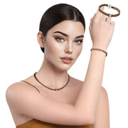 Set de Pulsera y collar de cuero sintético trenzado dorado con rondelles