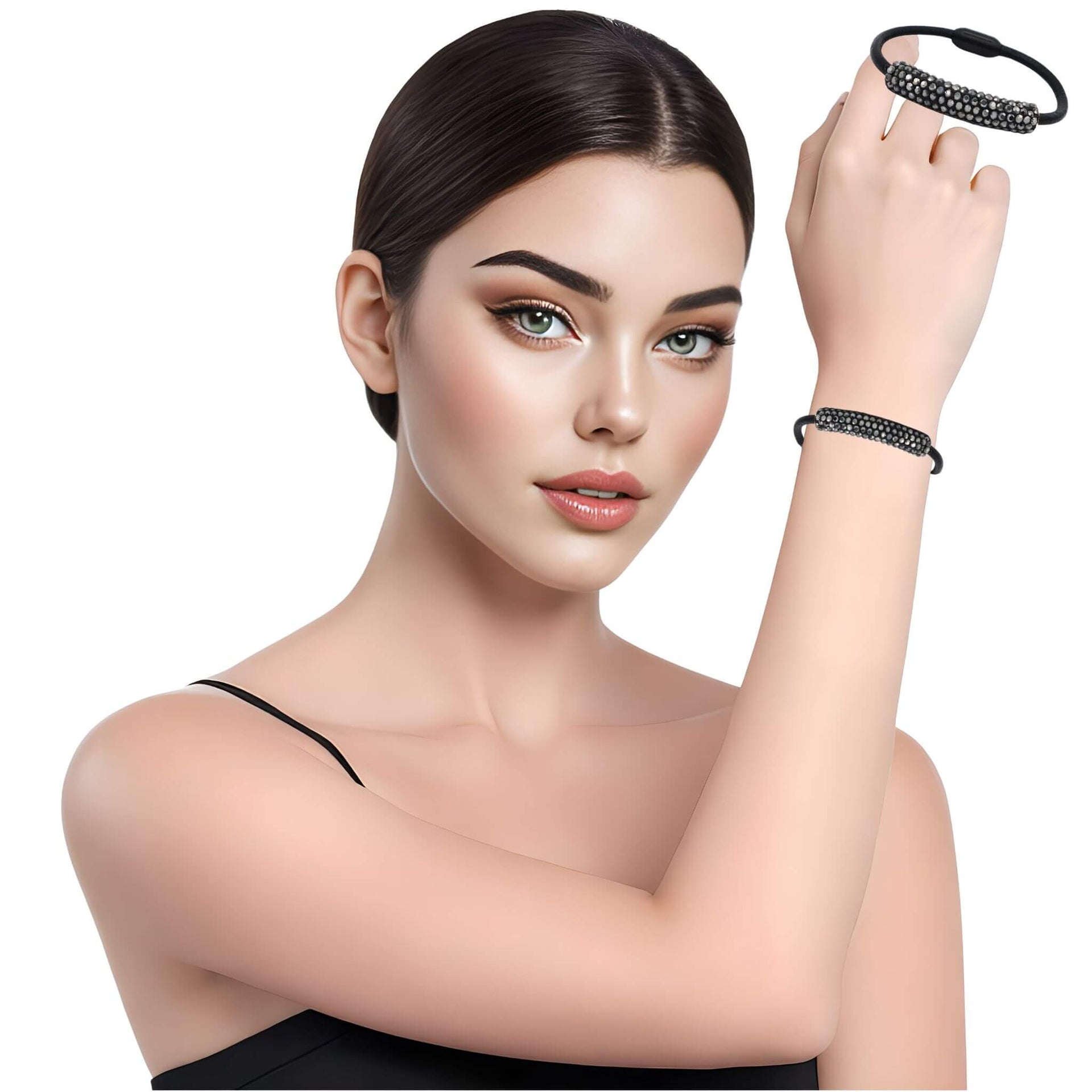 Pulsera de cuero negro y tubo de strass negro
