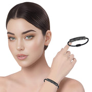 Pulsera de cuero negro y tubo de strass negro