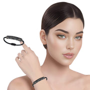 Pulsera de cuero negro y tubo de strass negro