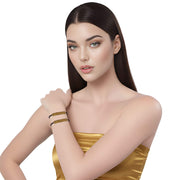 Pulsera de cuero marrón y tubo central de strass dorado