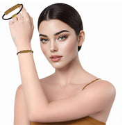 Pulsera de cuero marrón y tubo central de strass dorado