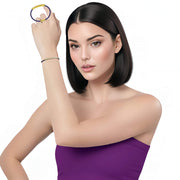 Pulsera de cuero morado con pieza dorada de brillantes de strass