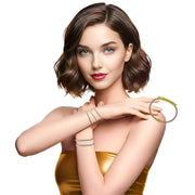 Pulsera de cuero oro rosa con pieza dorada de brillantes de strass