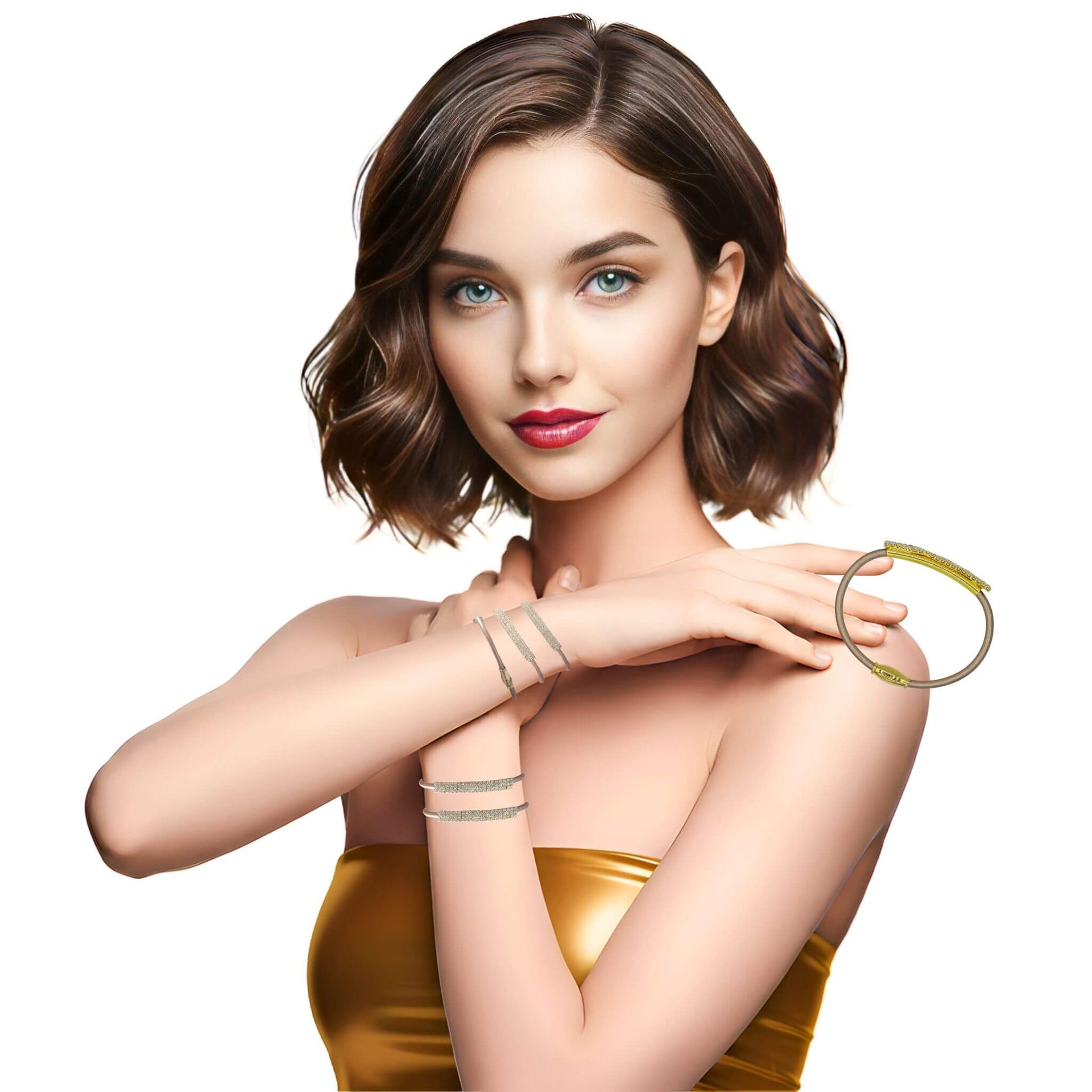 Pulsera de cuero oro rosa con pieza dorada de brillantes de strass