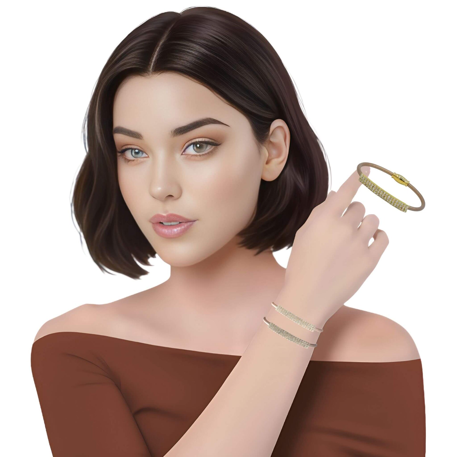 Pulsera de cuero oro rosa con pieza dorada de brillantes de strass