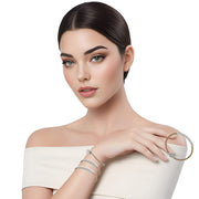 Pulsera de cuero beige con tubo de strass plateado