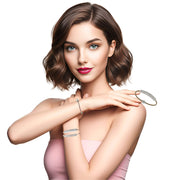 Pulsera de cuero beige con tubo de strass plateado