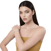 Pulsera de cuero beige con tubo de strass plateado