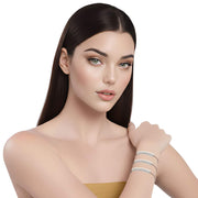 Pulsera de cuero beige con tubo de strass plateado