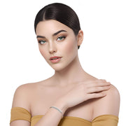 Pulsera de cuero beige con tubo de strass plateado