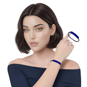 Pulsera de cuero negro y tubo de strass azulón