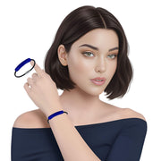 Pulsera de cuero negro y tubo de strass azulón
