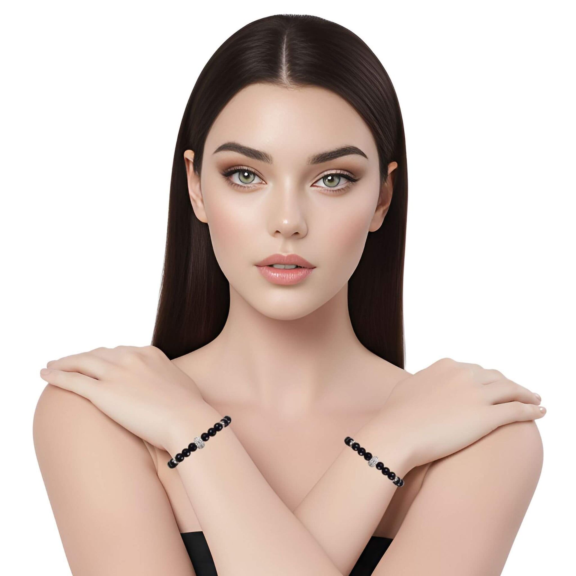 Pulsera de ónix facetado y central de brillantes blancos