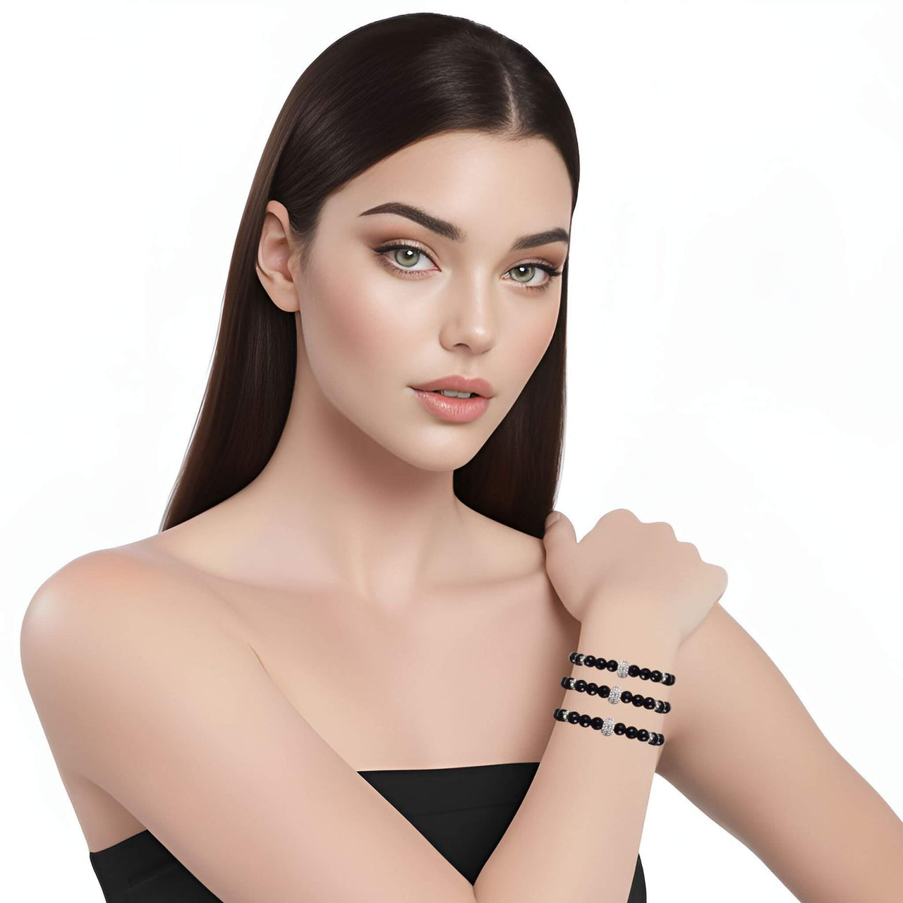 Pulsera de ónix facetado y central de brillantes blancos