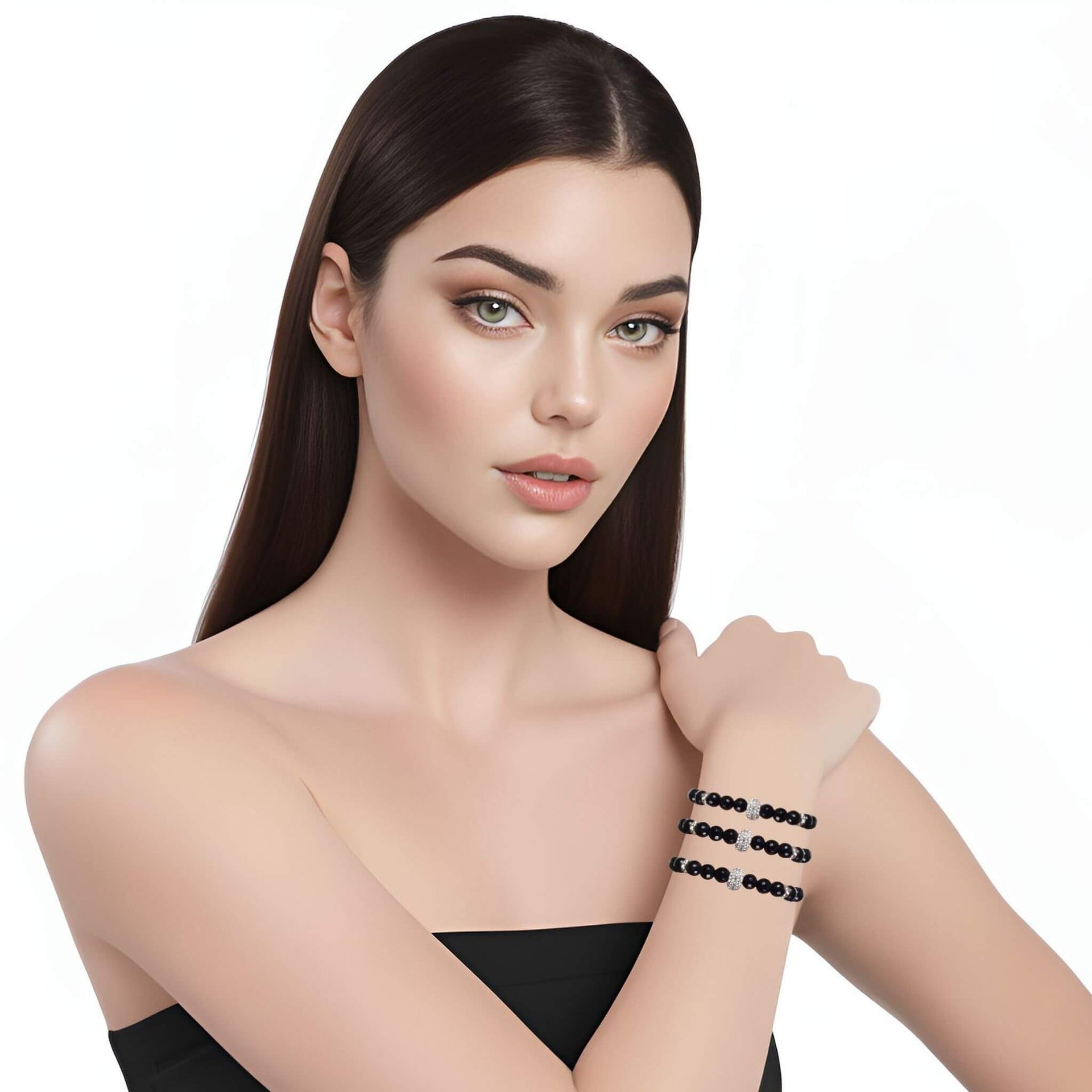 Pulsera de ónix facetado y central de brillantes blancos