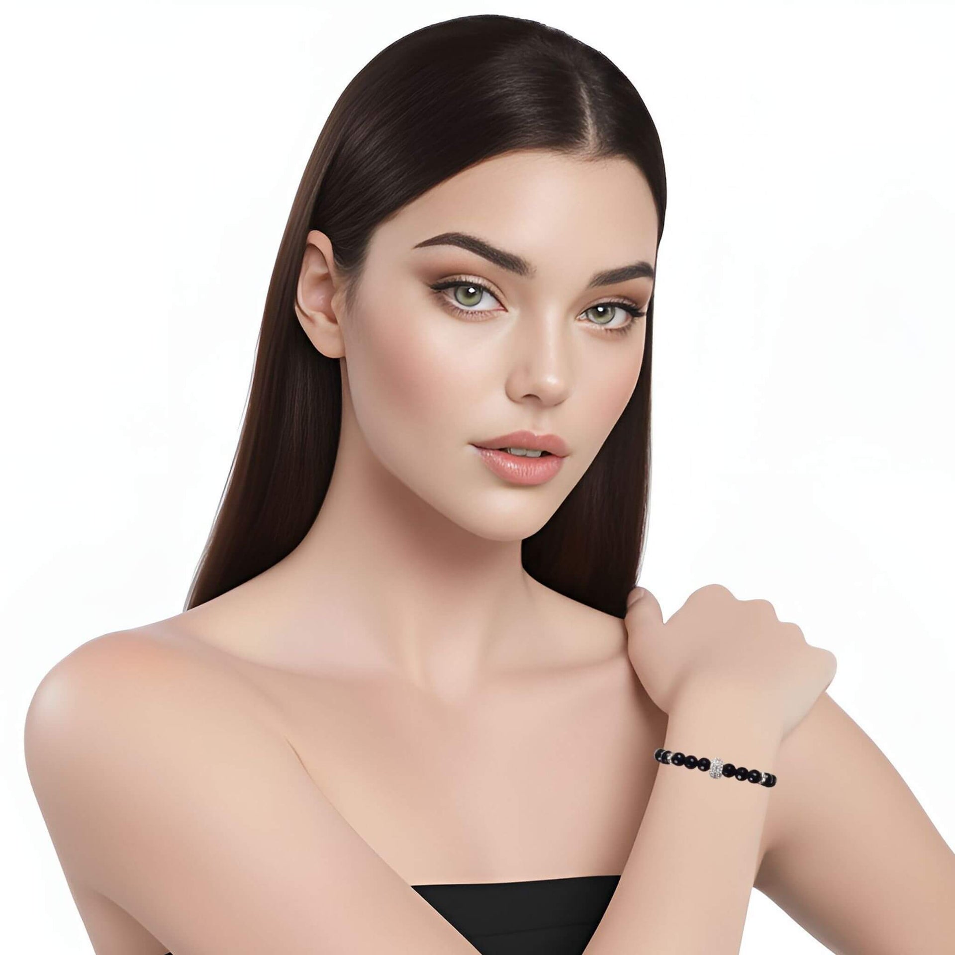 Pulsera de ónix facetado y central de brillantes blancos