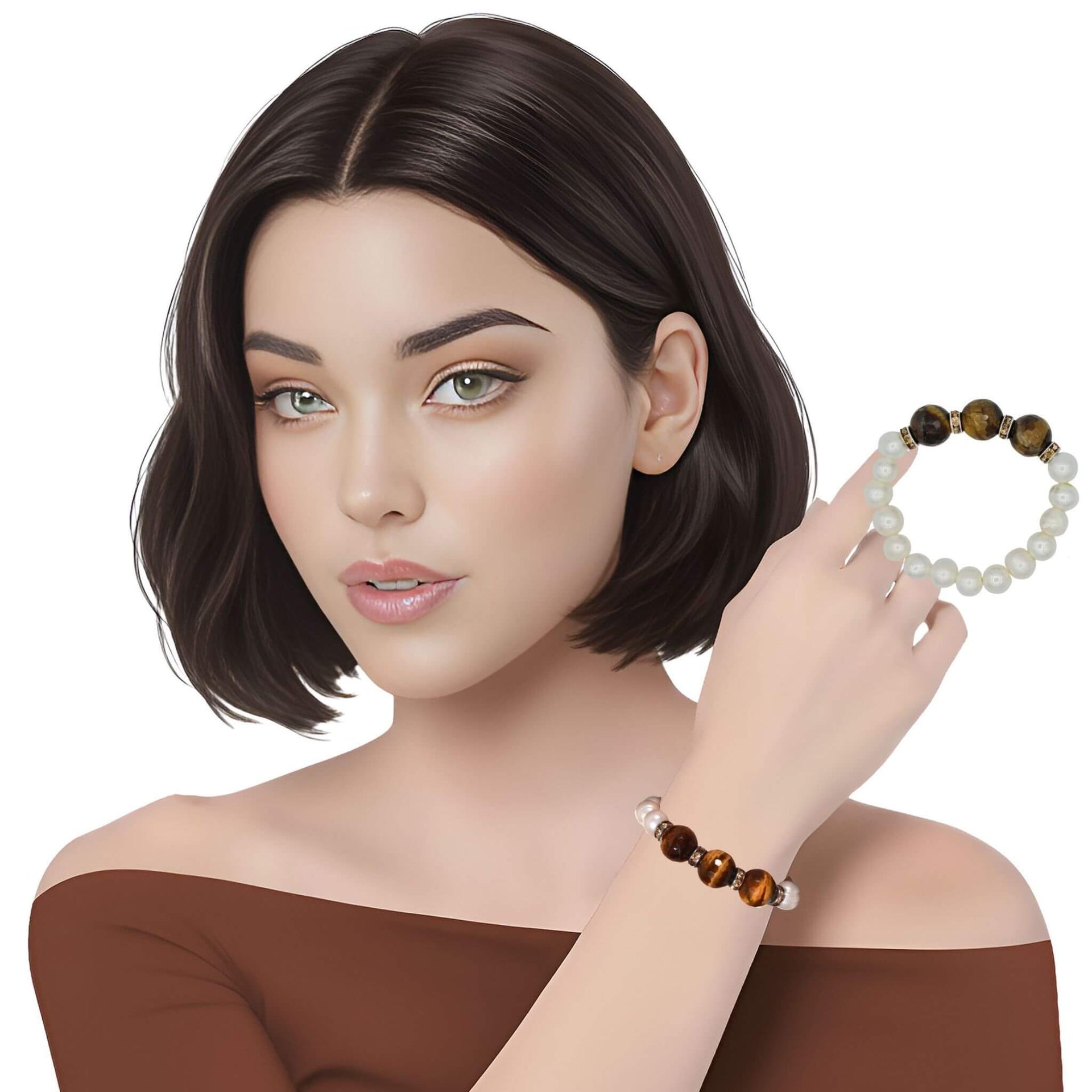 Pulsera de perlas de río y central de ojo de tigre