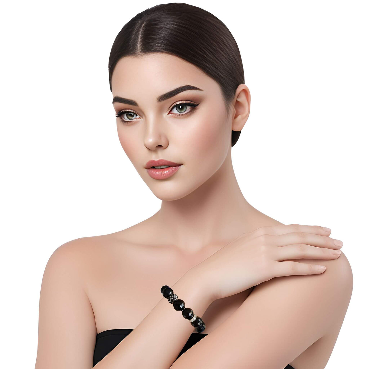 Pulsera de ónix facetado y central de brillantes de puntitos