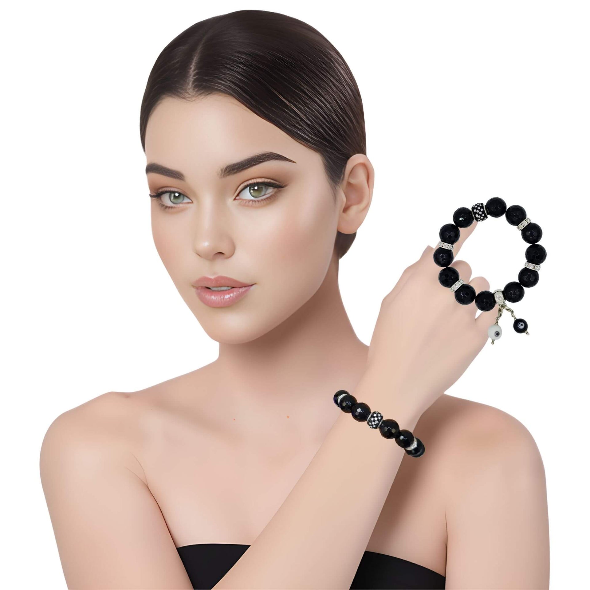 Pulsera de ónix facetado y central de brillantes de puntitos