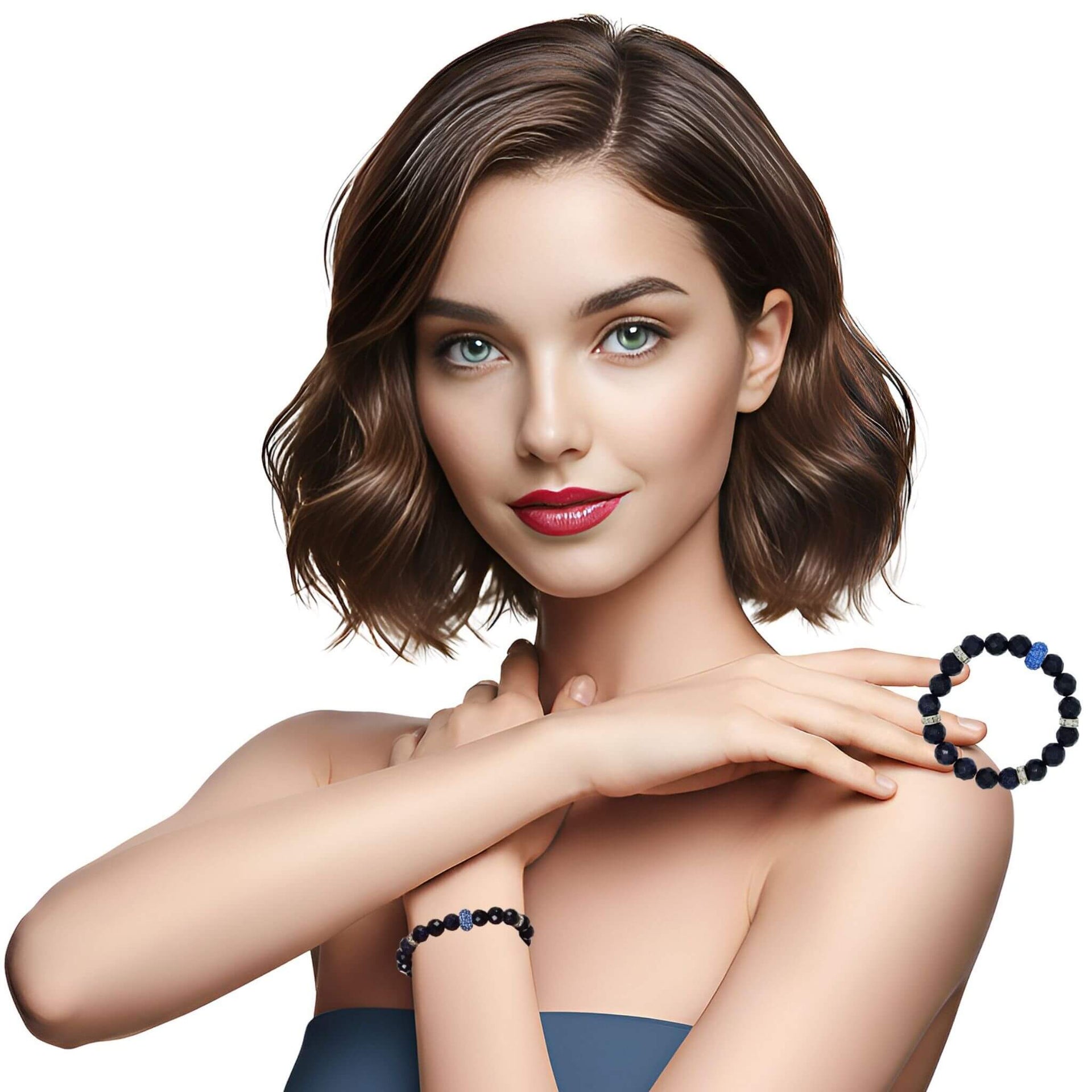 Pulsera de aventurina azul y central de brillantes de cristal celeste