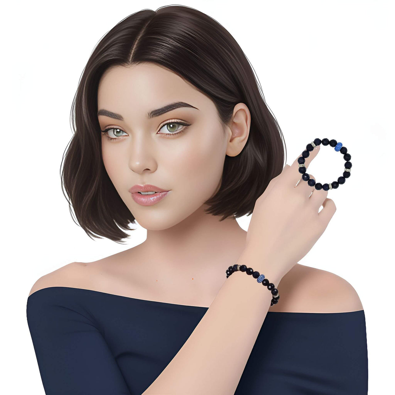 Pulsera de aventurina azul y central de brillantes de cristal celeste