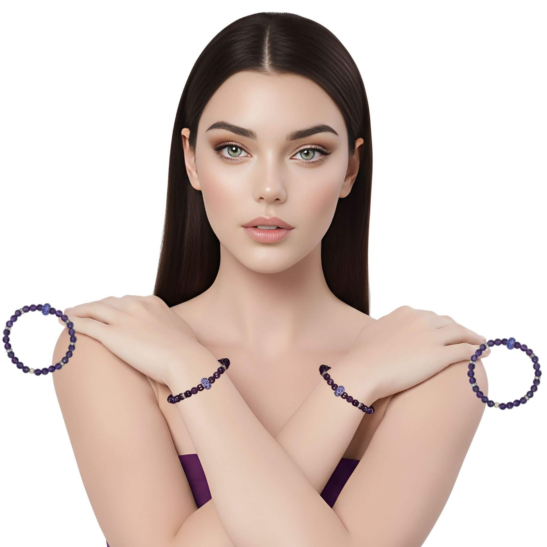 Pulsera de amatista y central de brillantes de cristal morado