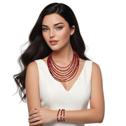 Set conjunto de collar y pulsera de cristal rojo briolette de 7 vueltas