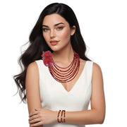 Set conjunto de collar y pulsera de cristal rojo briolette de 7 vueltas