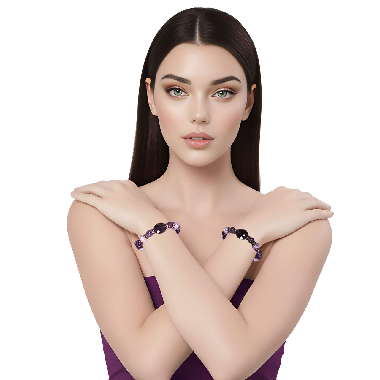 Pulsera de amatista morada y concha lila