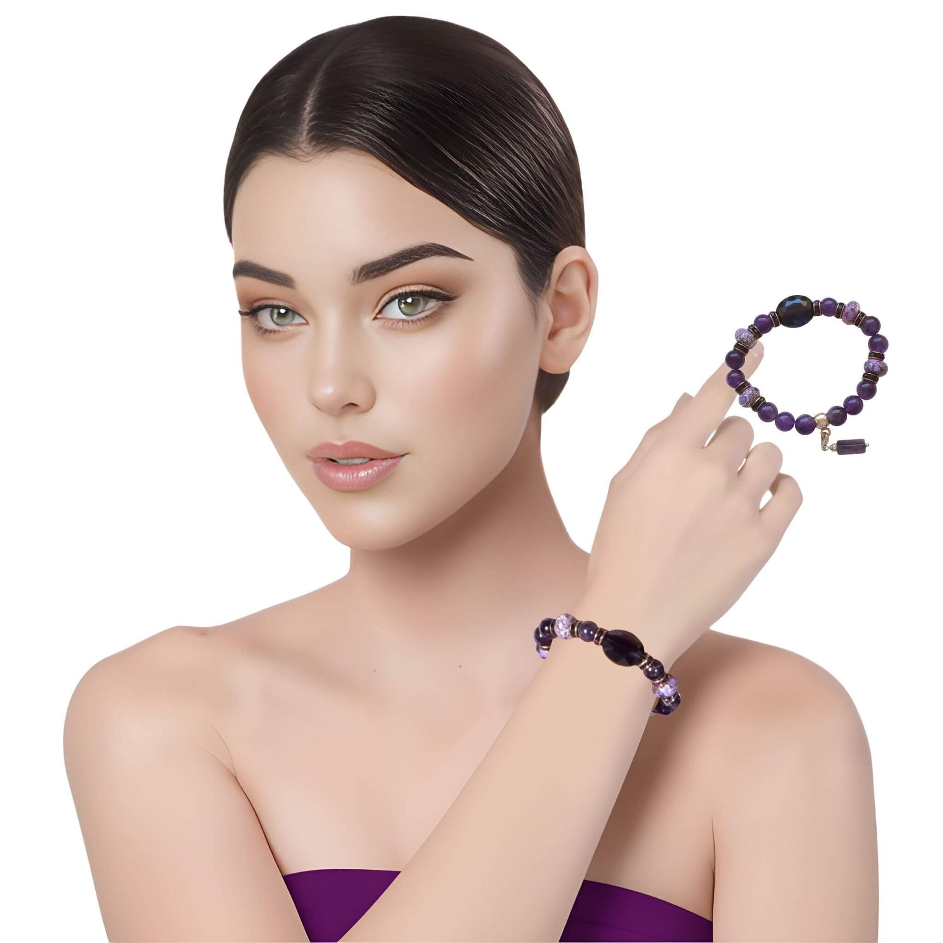 Pulsera de amatista morada y concha lila