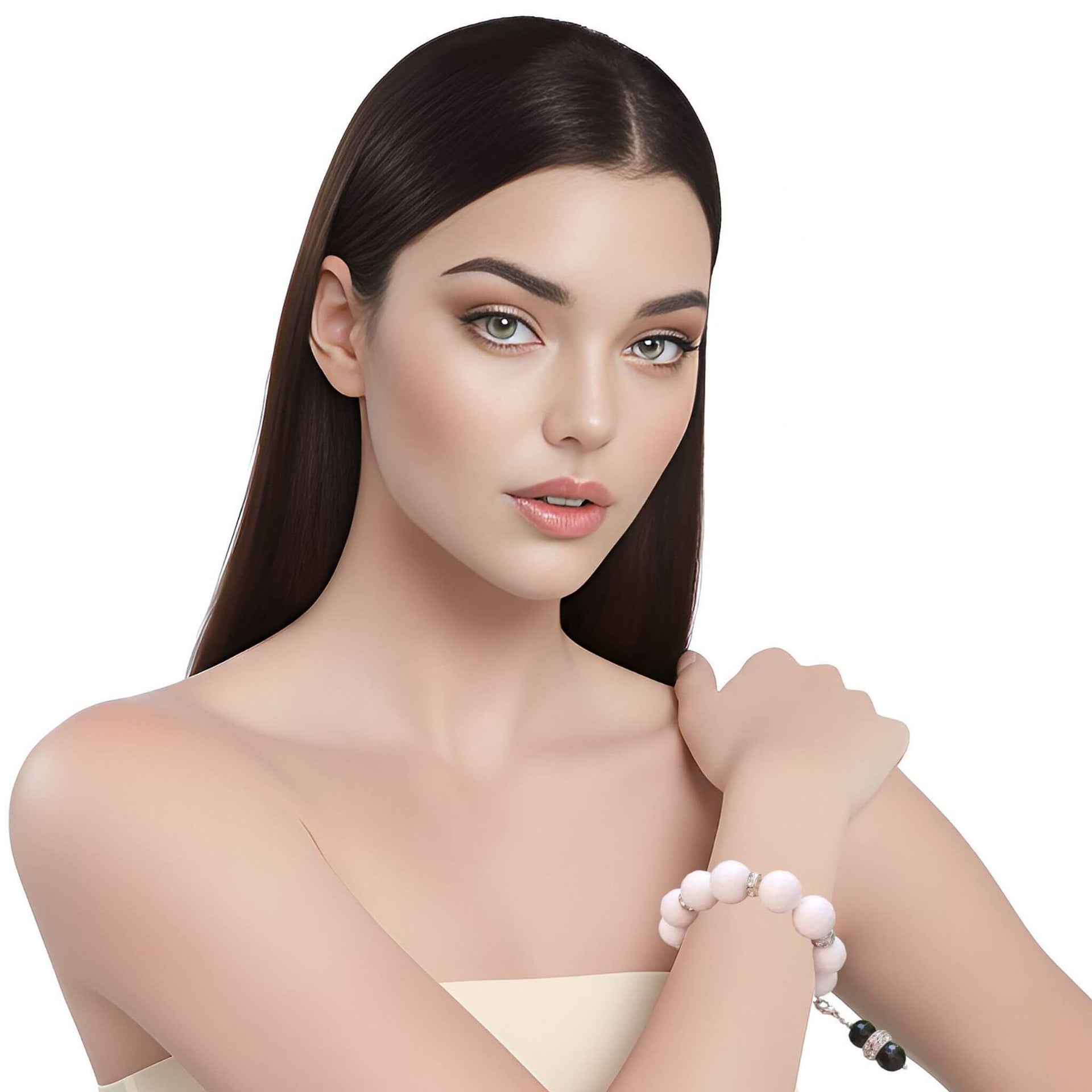 Pulsera de jade blanco y rondelles de strass