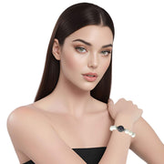 Pulsera de jade blanco y bola central de ónix negro