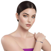 Pulsera de ágata morada y central de bolitas de plata