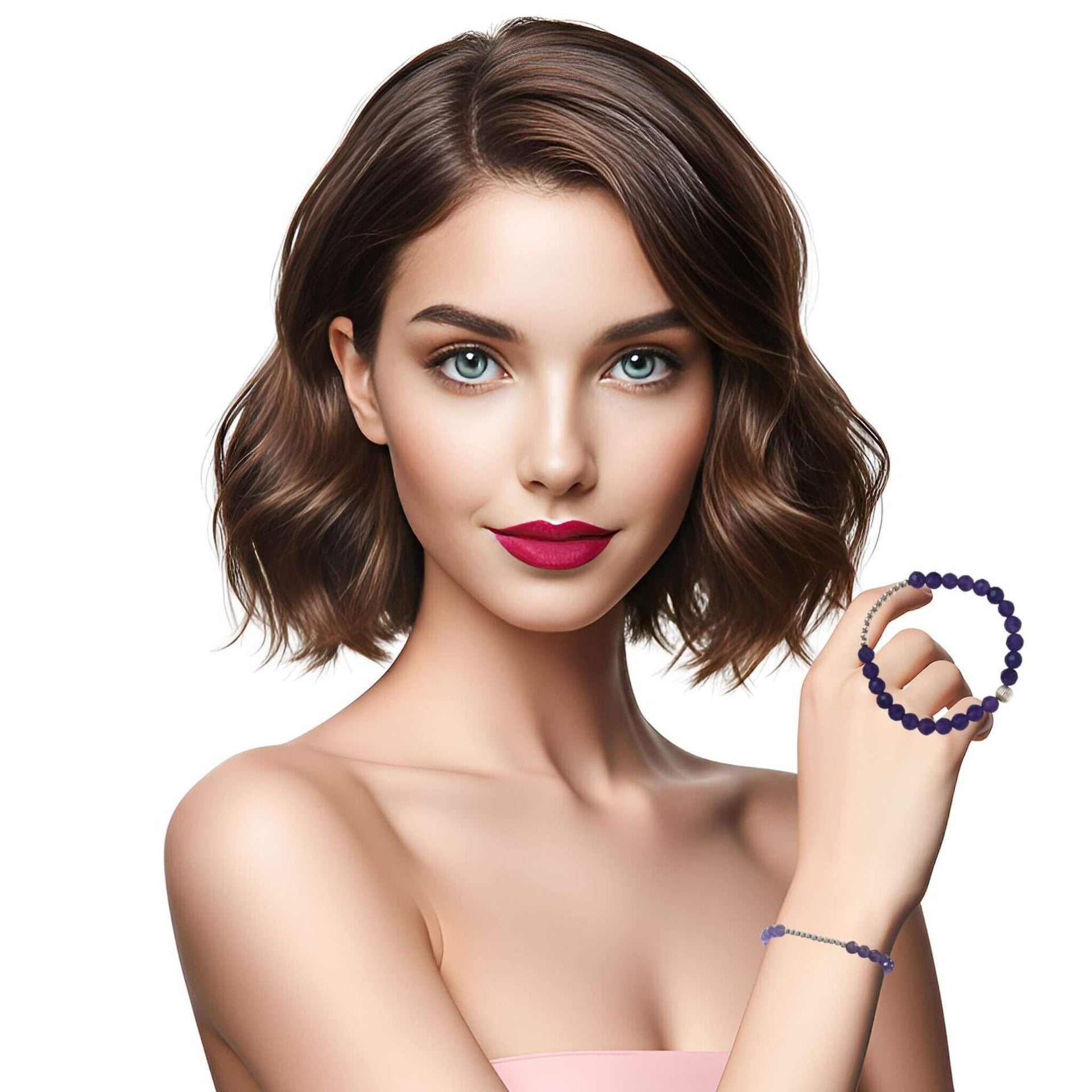 Pulsera de ágata morada y central de bolitas de plata