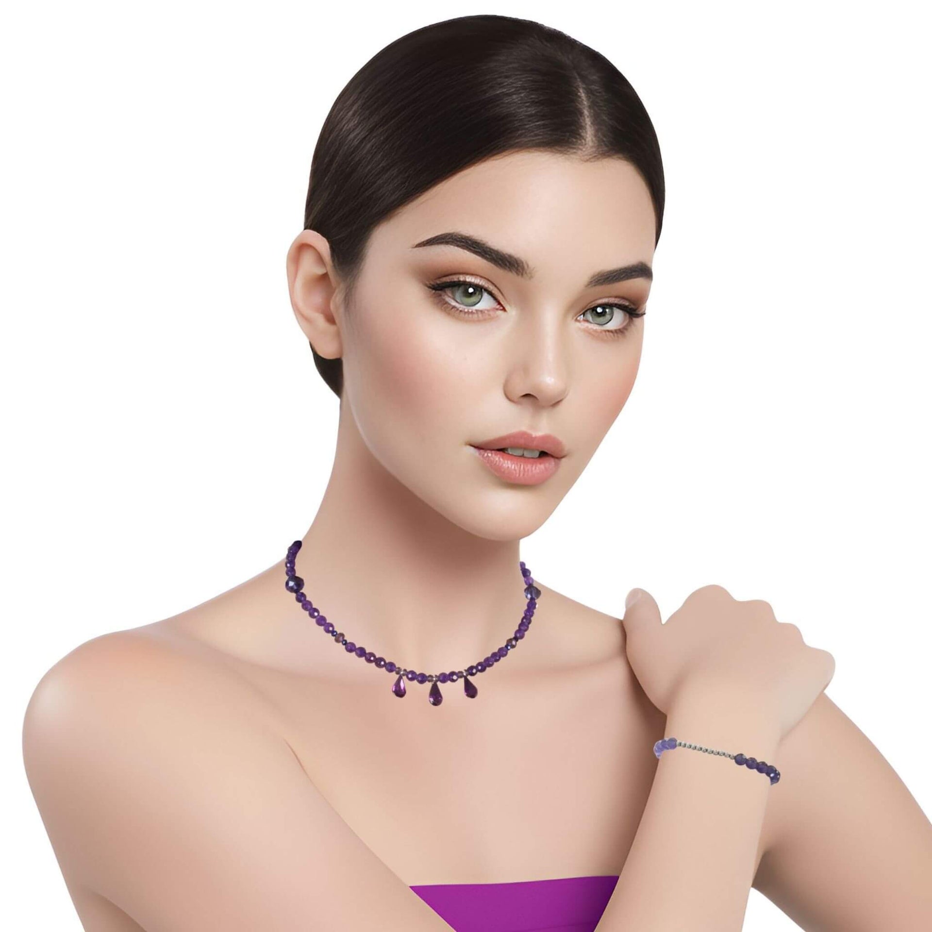 Set de Pulsera y Collar de ágata morada facetada