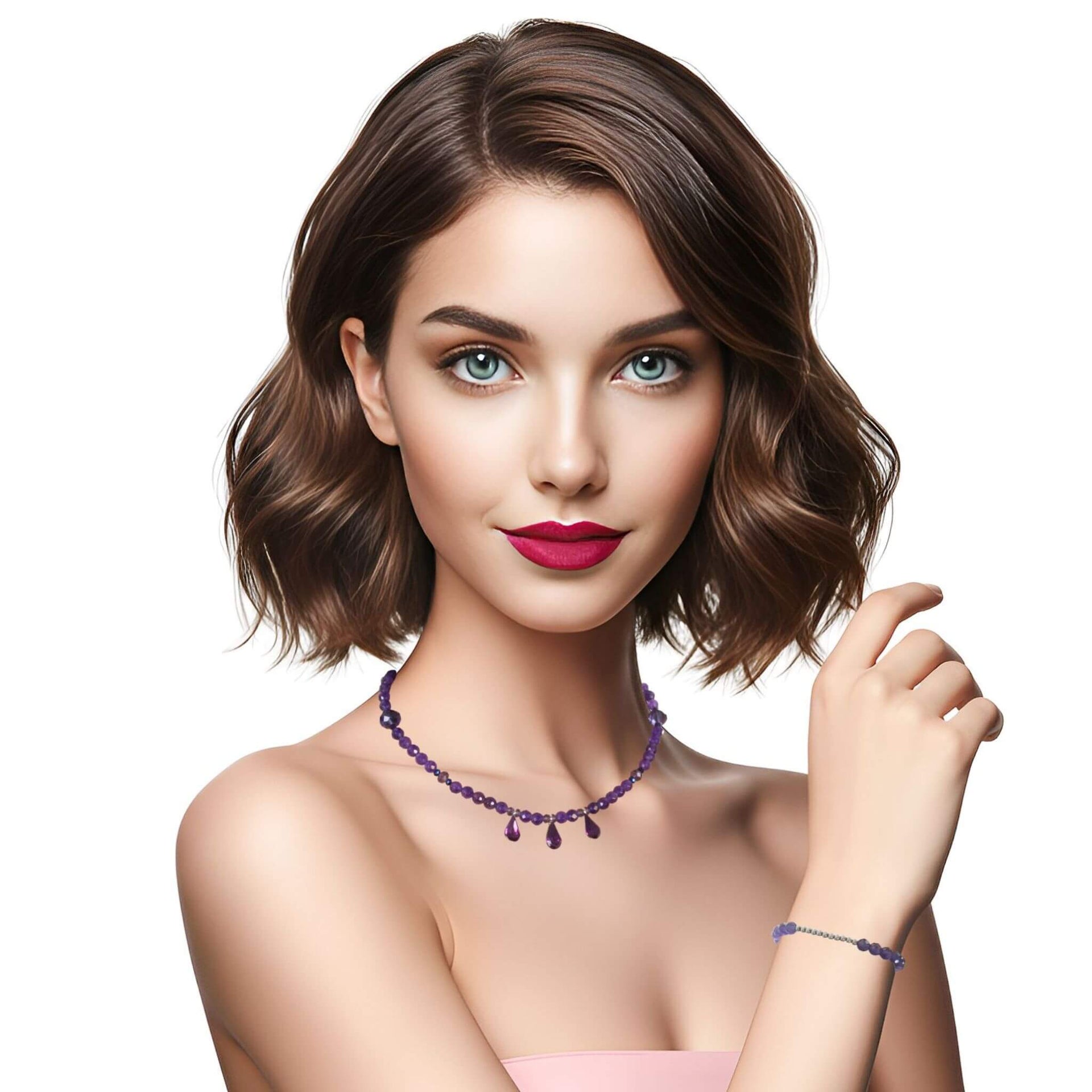 Set de Pulsera y Collar de ágata morada facetada