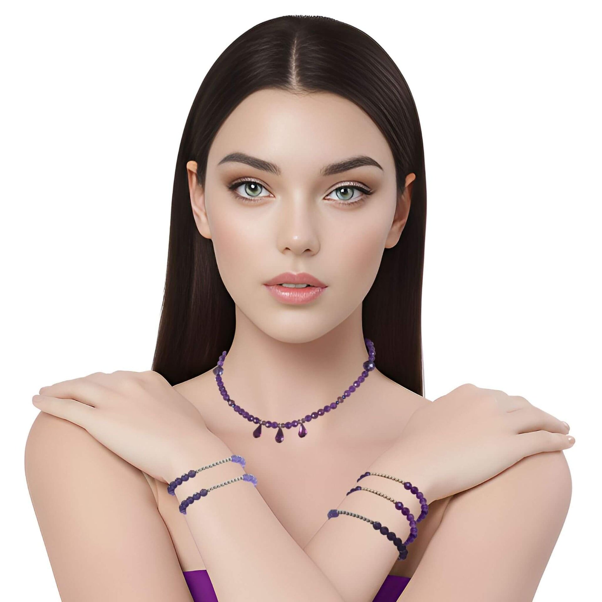 Set de Pulsera y Collar de ágata morada facetada