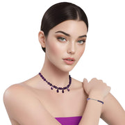 Set de Pulsera y Collar de ágata morada facetada de 4 lágrimas