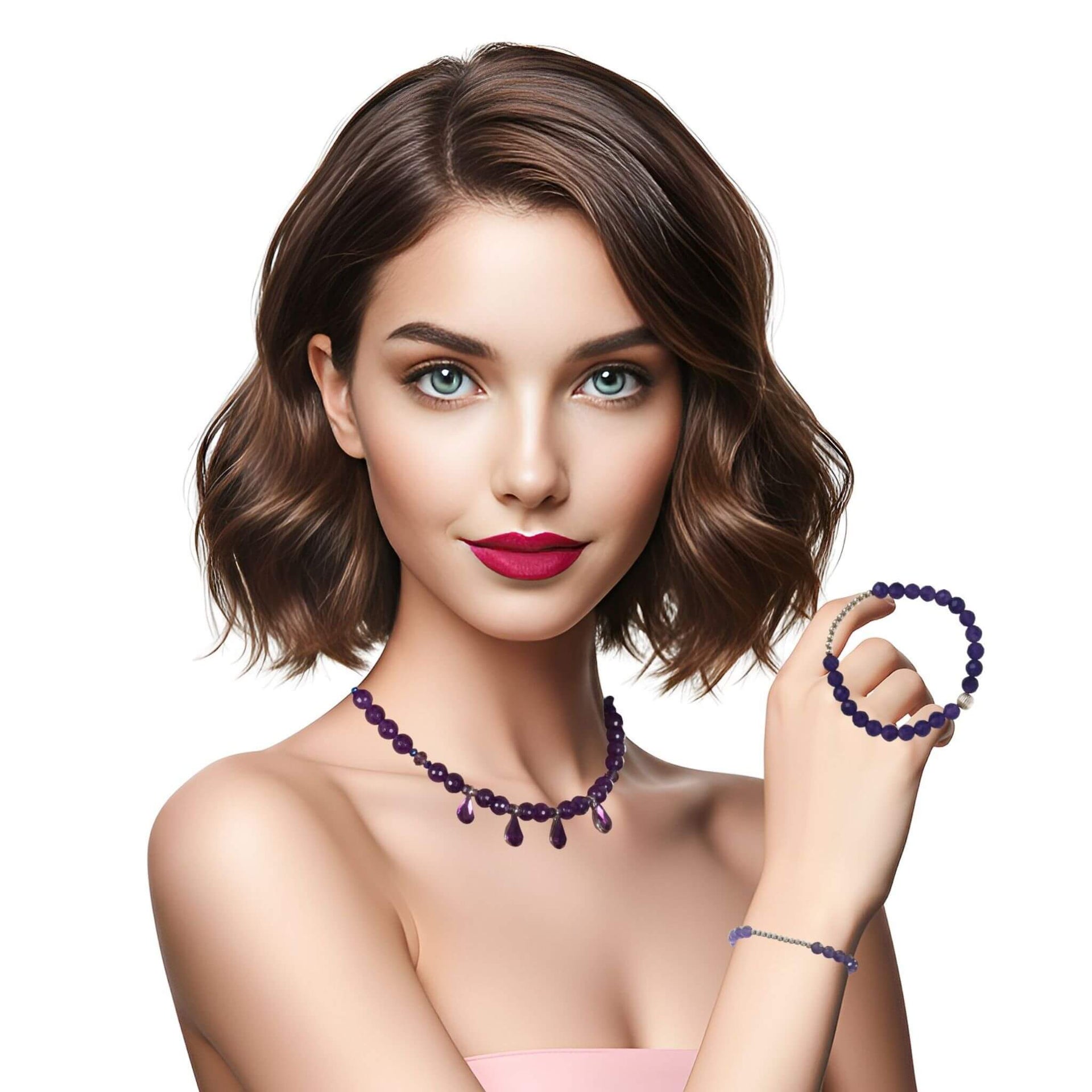 Set de Pulsera y Collar de ágata morada facetada de 4 lágrimas