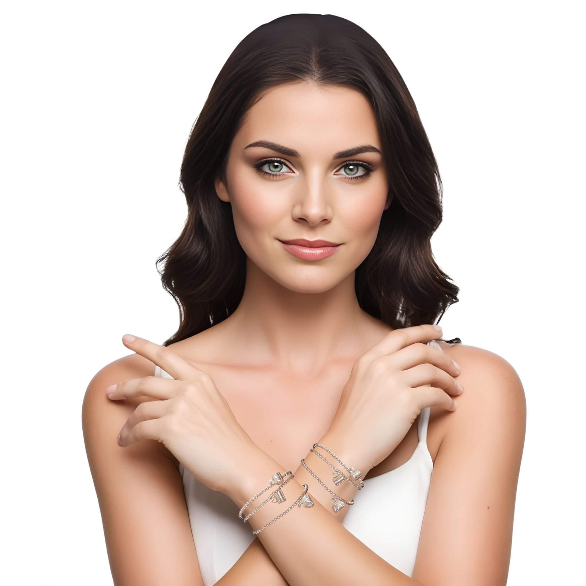 Pulsera de plata de bolitas y bolso colgante