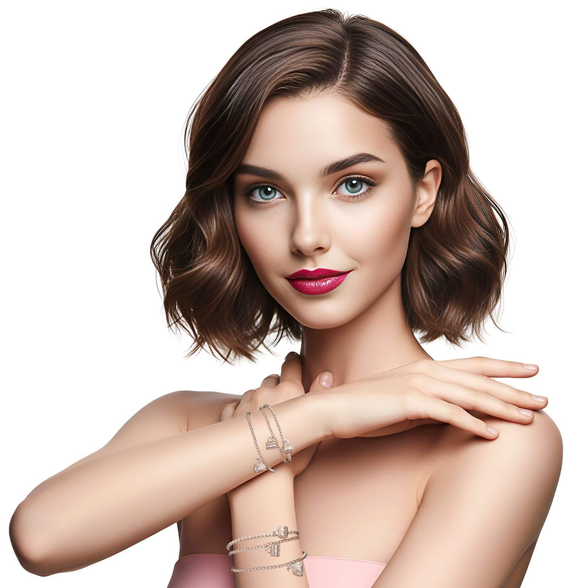 Pulsera de plata de bolitas y bolso colgante
