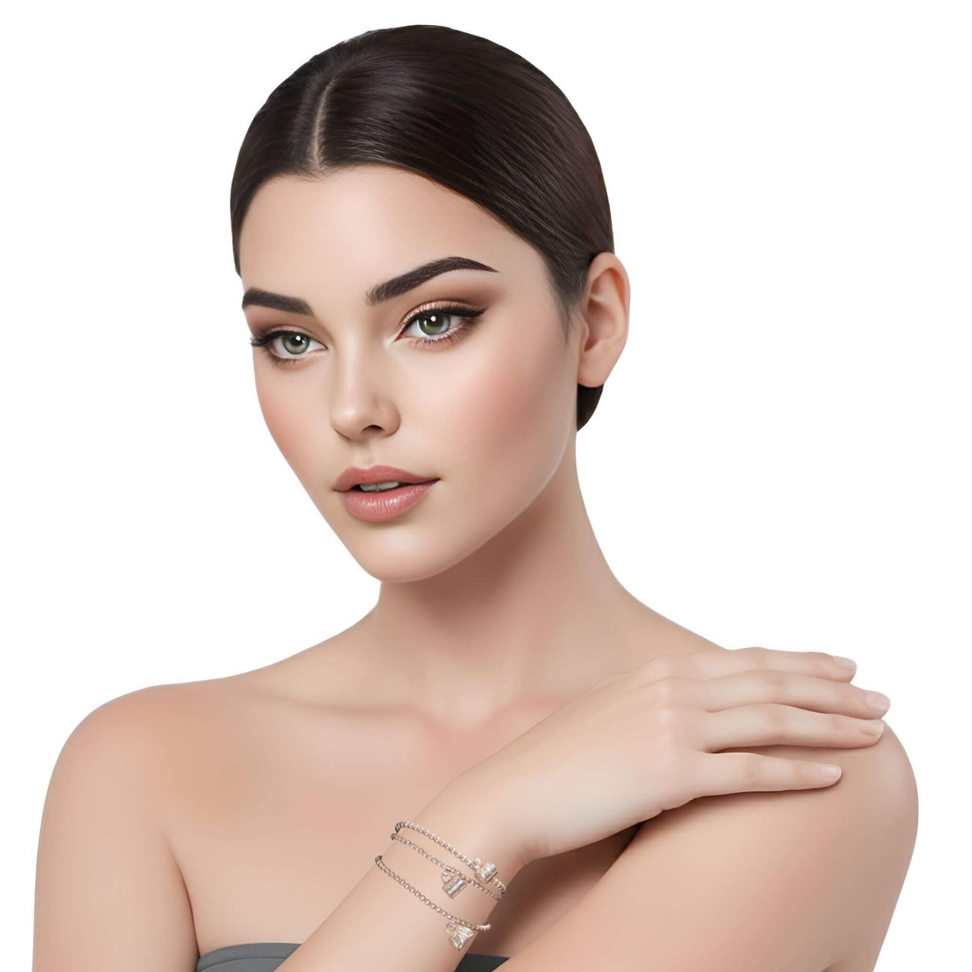 Pulsera de plata de bolitas y bolso colgante