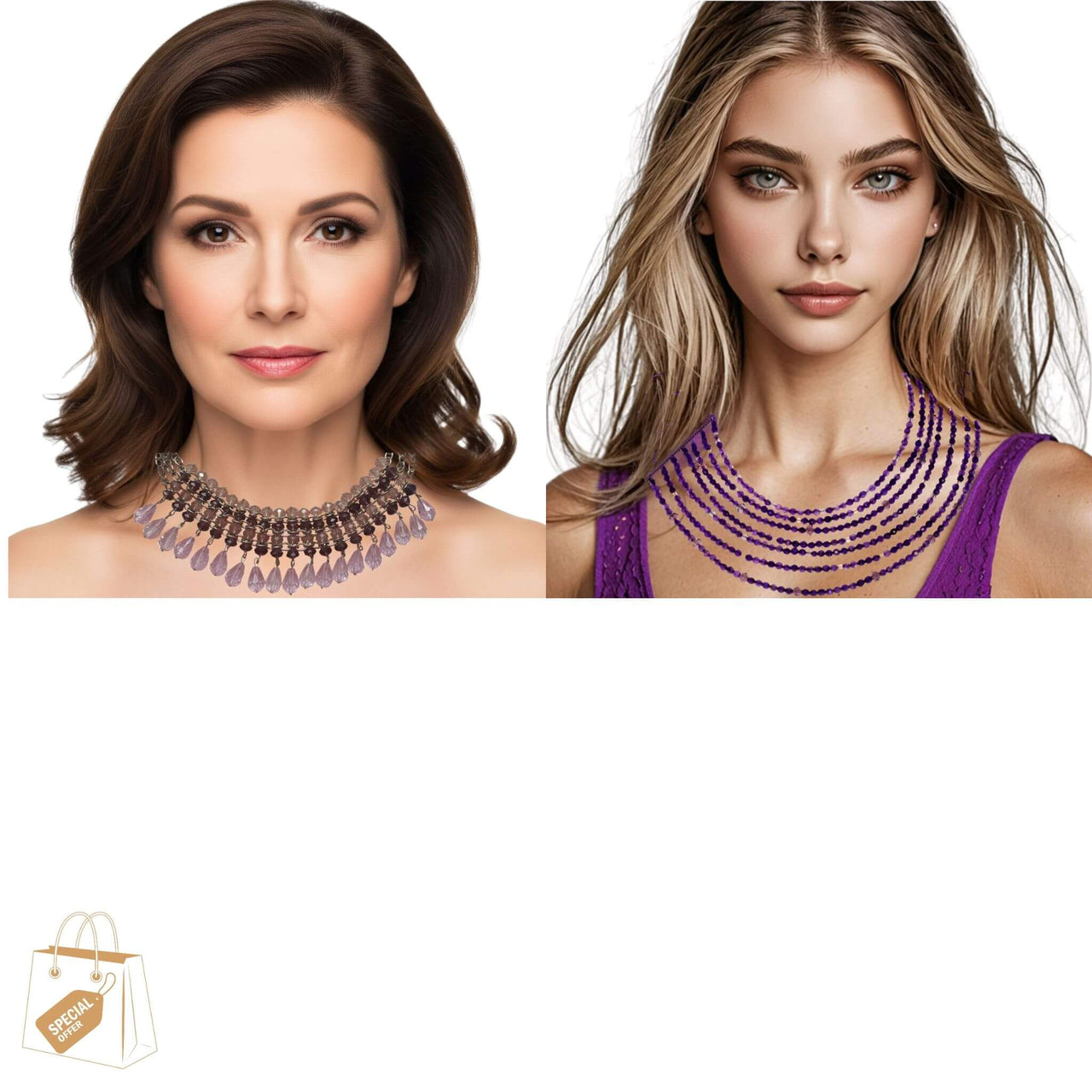 Collares y pulseras exclusivos de fiesta para la mujer. Cuero o piedras naturales con brillantes de cristal y strass de Romy&Chic. Collares de cuernos de pitón con cuero o cadenas de piedras. Cierres magnéticos en zamak o acero, plata de ley, gemas multicolor y  y charms colgantes. 
